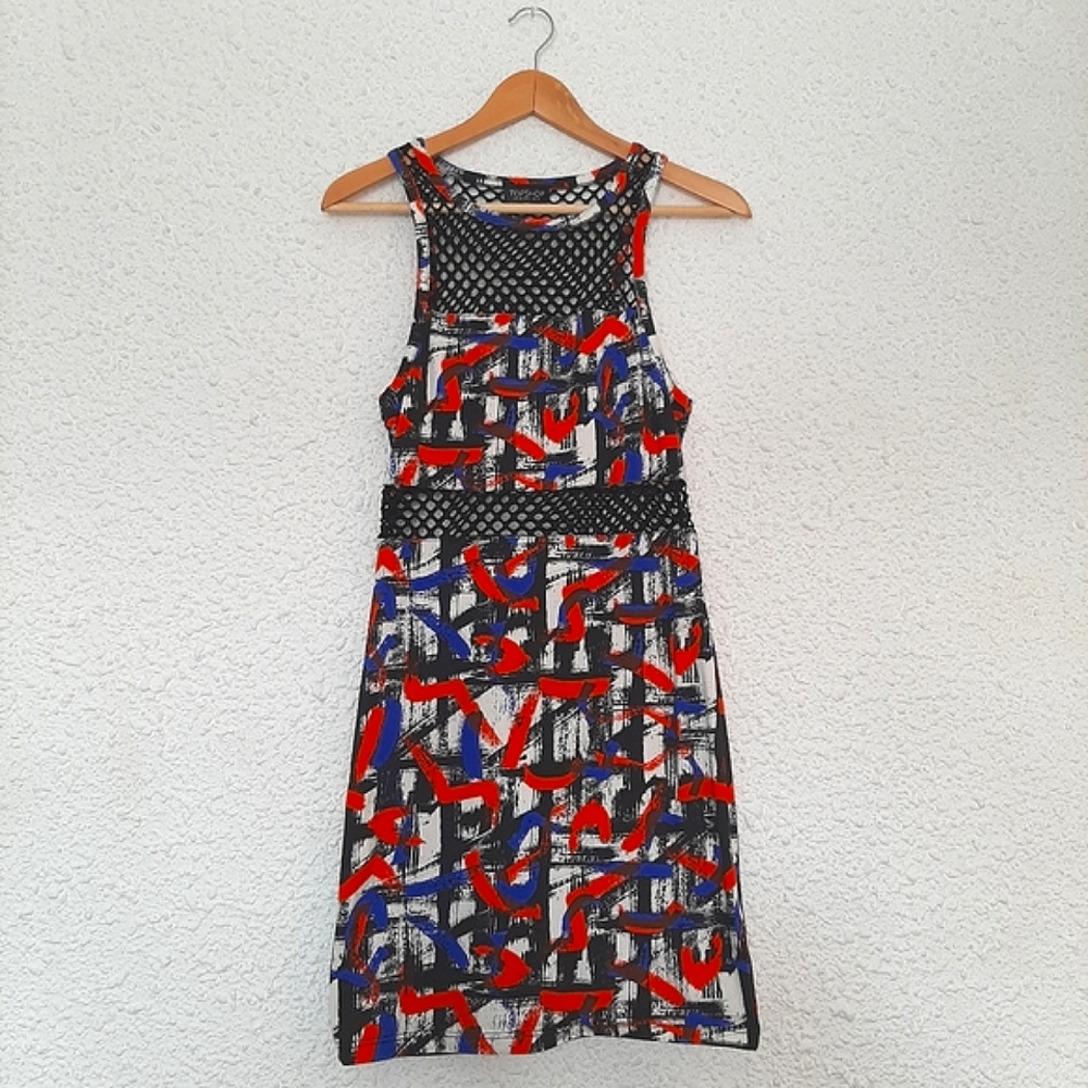 TOP SHOP Graffiti Print Bodycon Dress Size 6 LIKE NEW